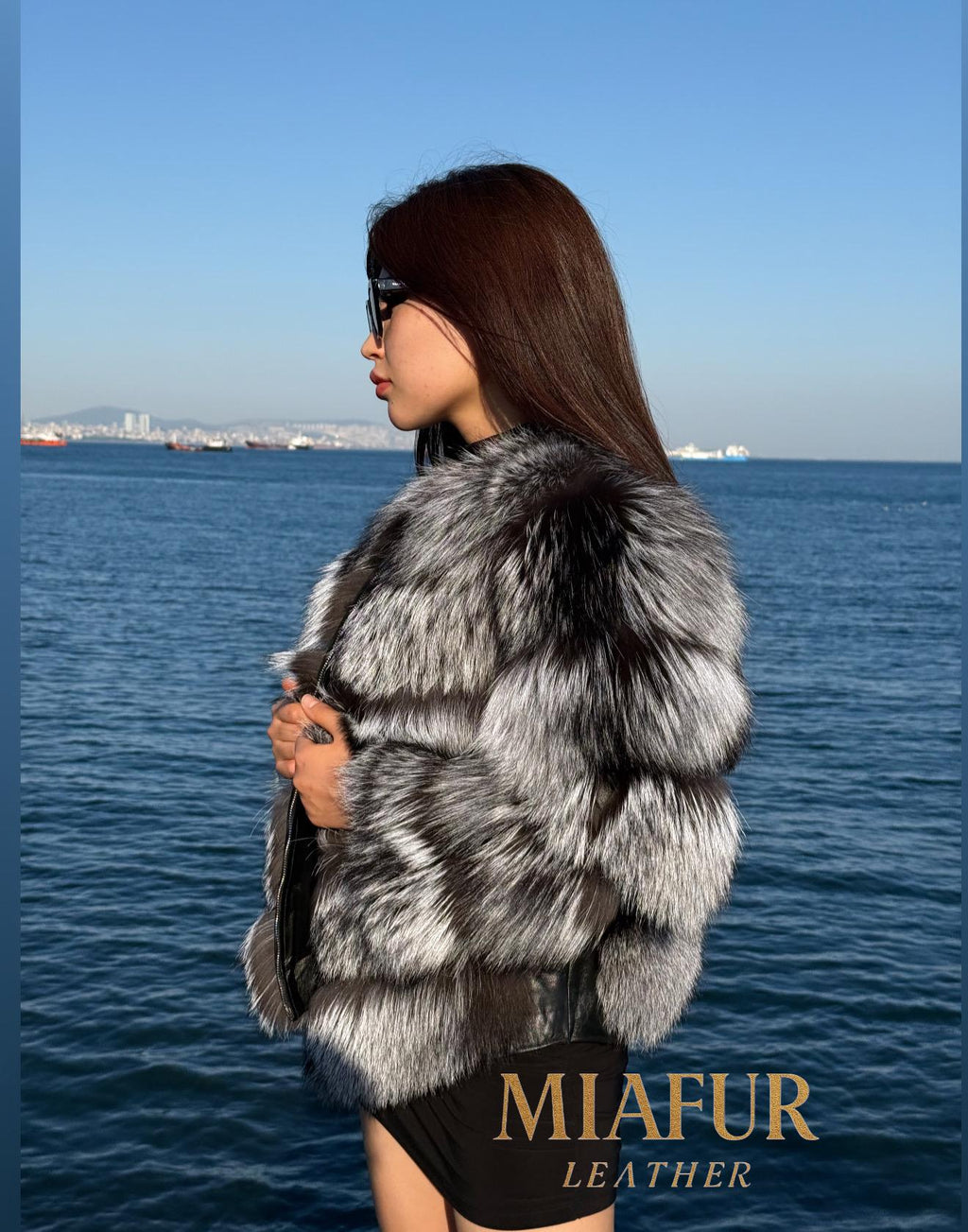 Women’s Silver Frost Fox Fur Jacket, Handmade Long Hair Fur Coat