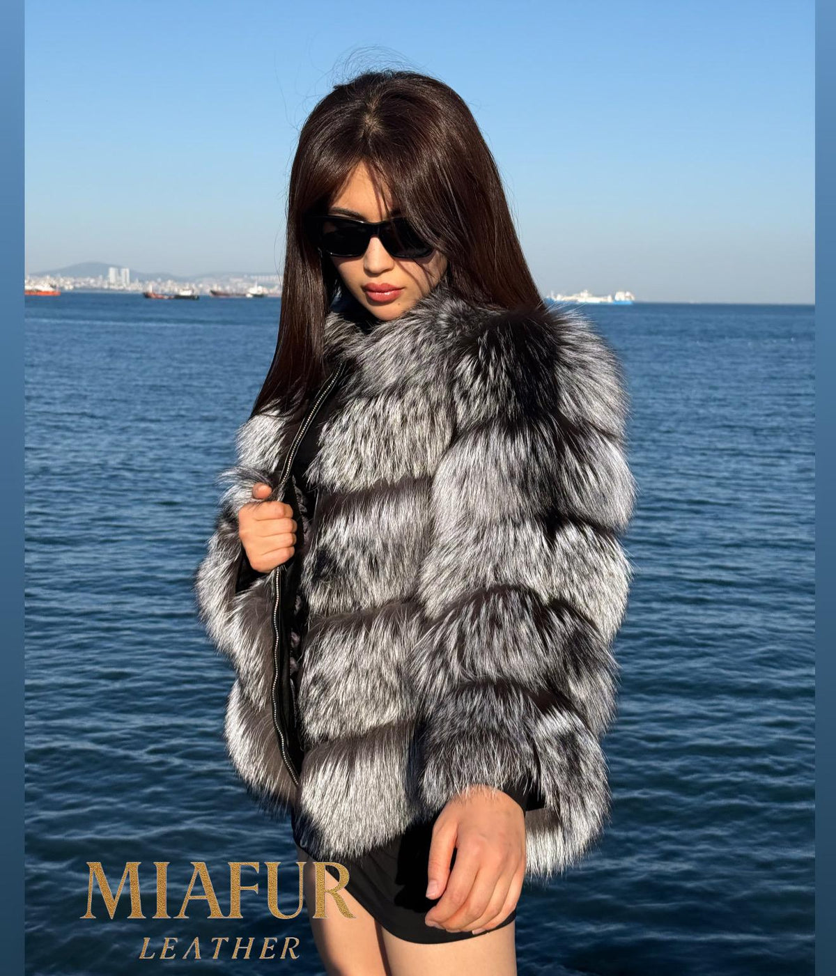 Women’s Silver Frost Fox Fur Jacket, Handmade Long Hair Fur Coat