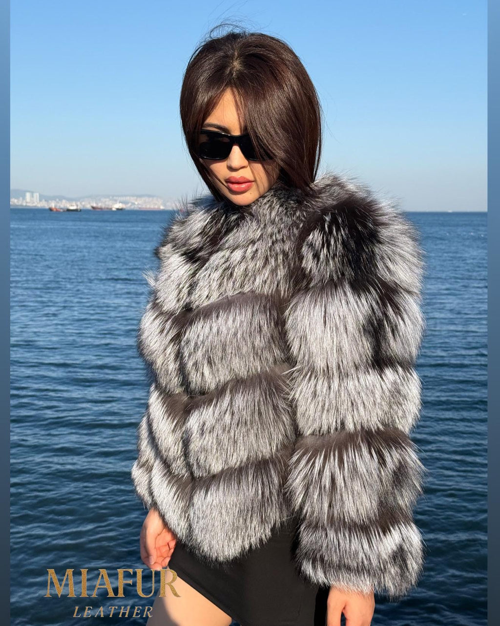 Women’s Silver Frost Fox Fur Jacket, Handmade Long Hair Fur Coat