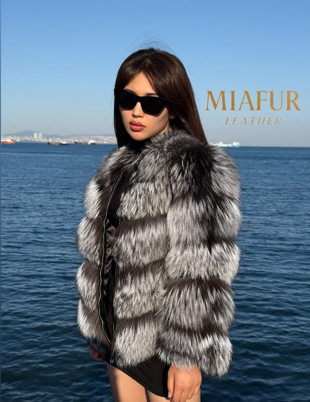 Women’s Silver Frost Fox Fur Jacket, Handmade Long Hair Fur Coat