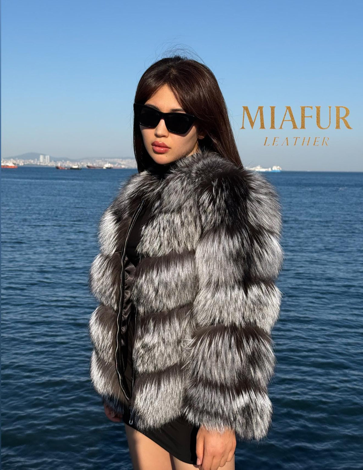 Women’s Silver Frost Fox Fur Jacket, Handmade Long Hair Fur Coat