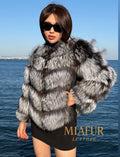 Women’s Silver Frost Fox Fur Jacket, Handmade Long Hair Fur Coat
