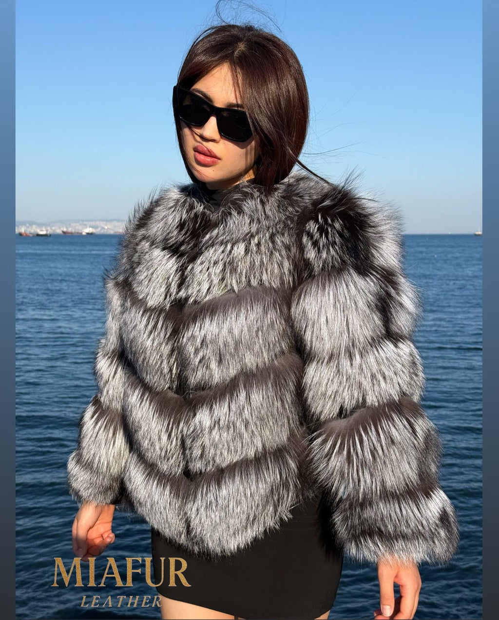 Women’s Silver Frost Fox Fur Jacket, Handmade Long Hair Fur Coat