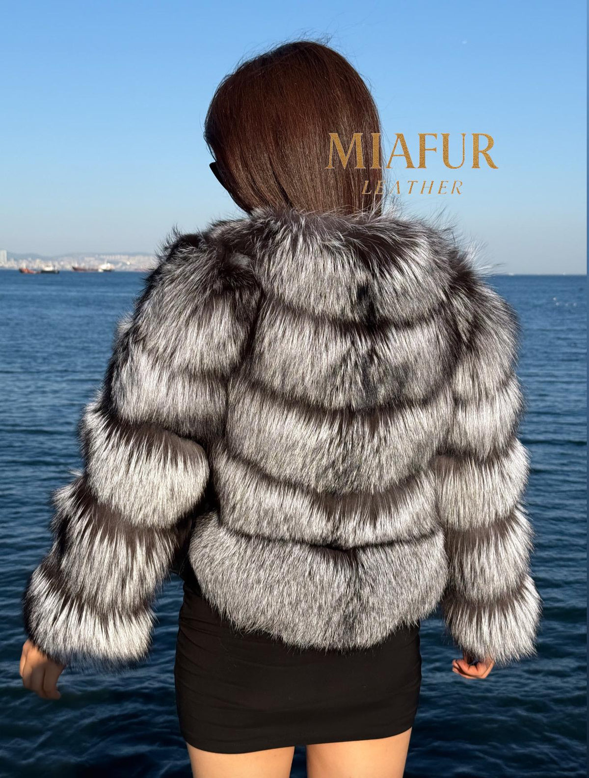 Women’s Silver Frost Fox Fur Jacket, Handmade Long Hair Fur Coat