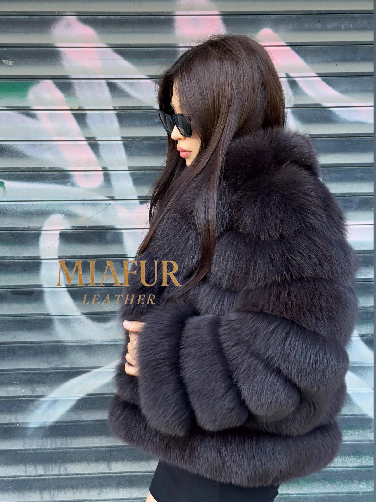 Brown Fox Fur Jacket, Handmade Luxury Short Fur Coat For Women
