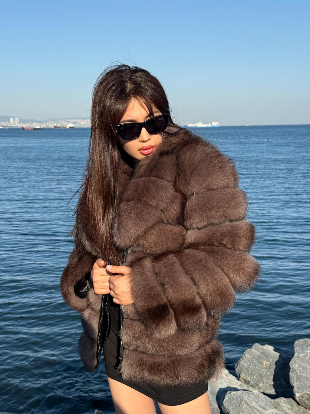 Brown Fox Fur Jacket with Detachable Sleeves | 2-in-1 Handmade Fur Coat & Vest | Luxury Women’s Winter Outerwear