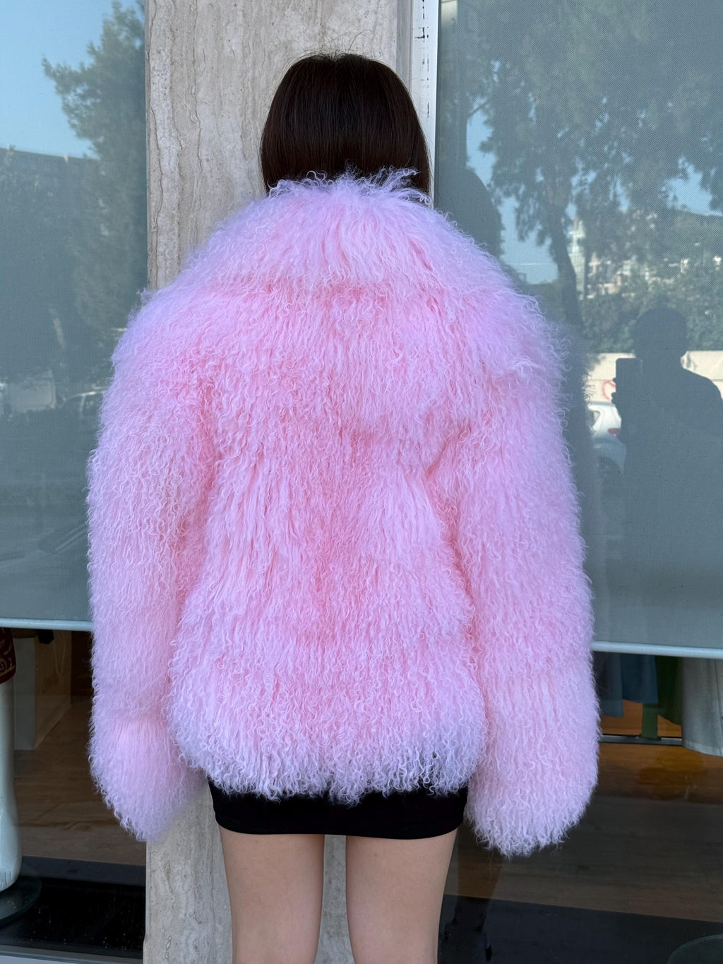 Luxury Pink Tibetan Fur Coat, Handmade Women Mongolian Shaggy Lamb Fur Jacket,