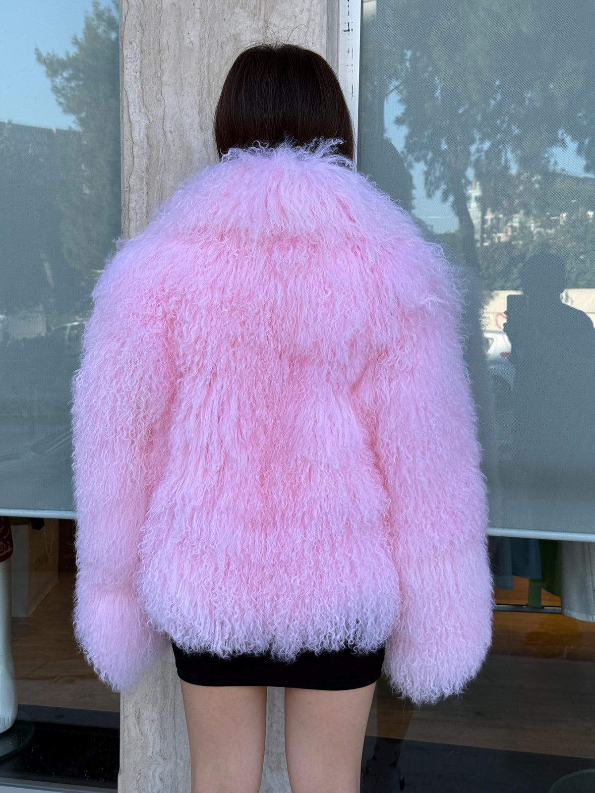 Luxury Pink Tibetan Fur Coat, Handmade Women Mongolian Shaggy Lamb Fur Jacket,