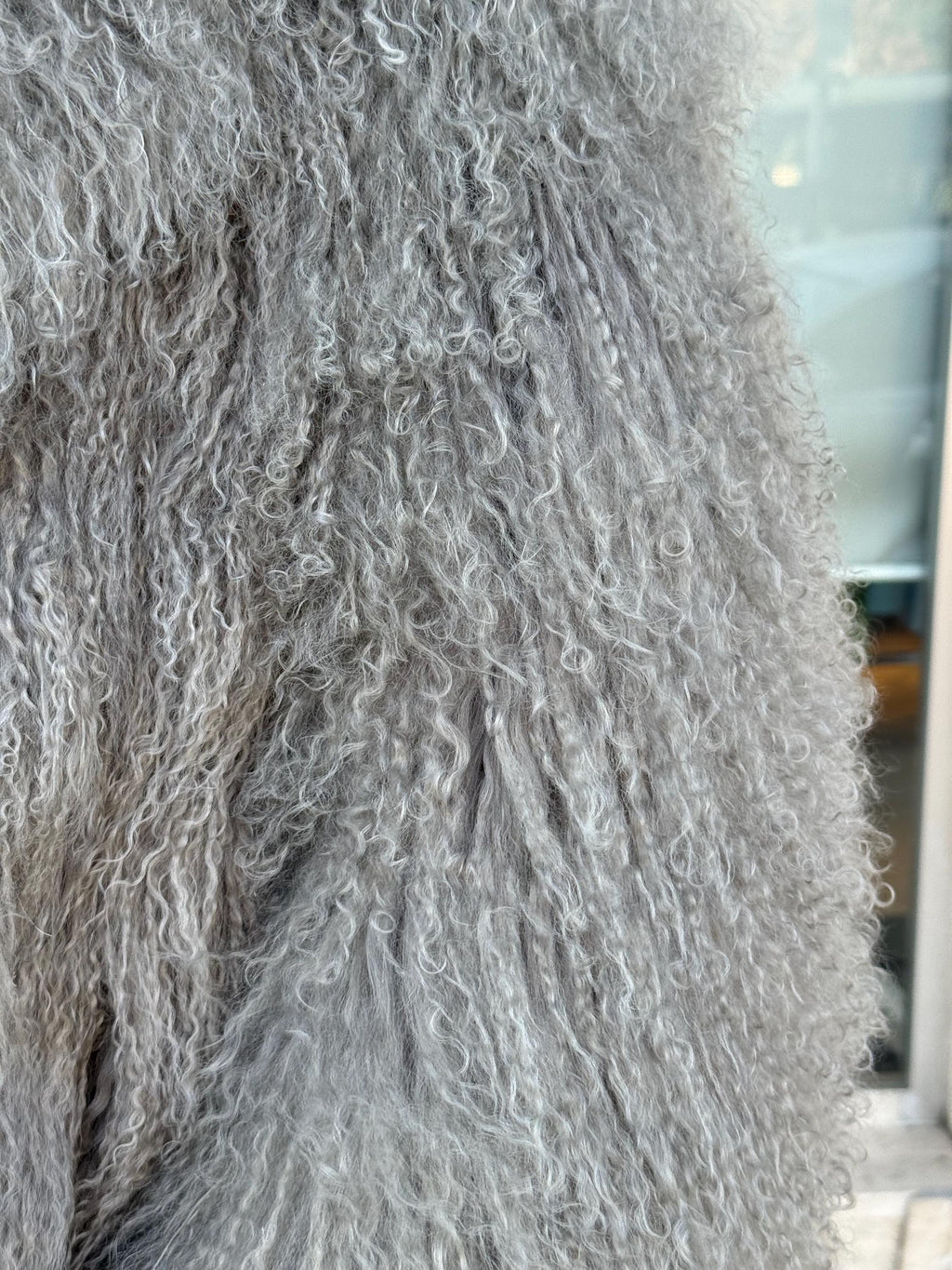 Women’s Gray Tibetan Fur Coat, Handmade Short Mongolian Shaggy Lamb Fur Jacket