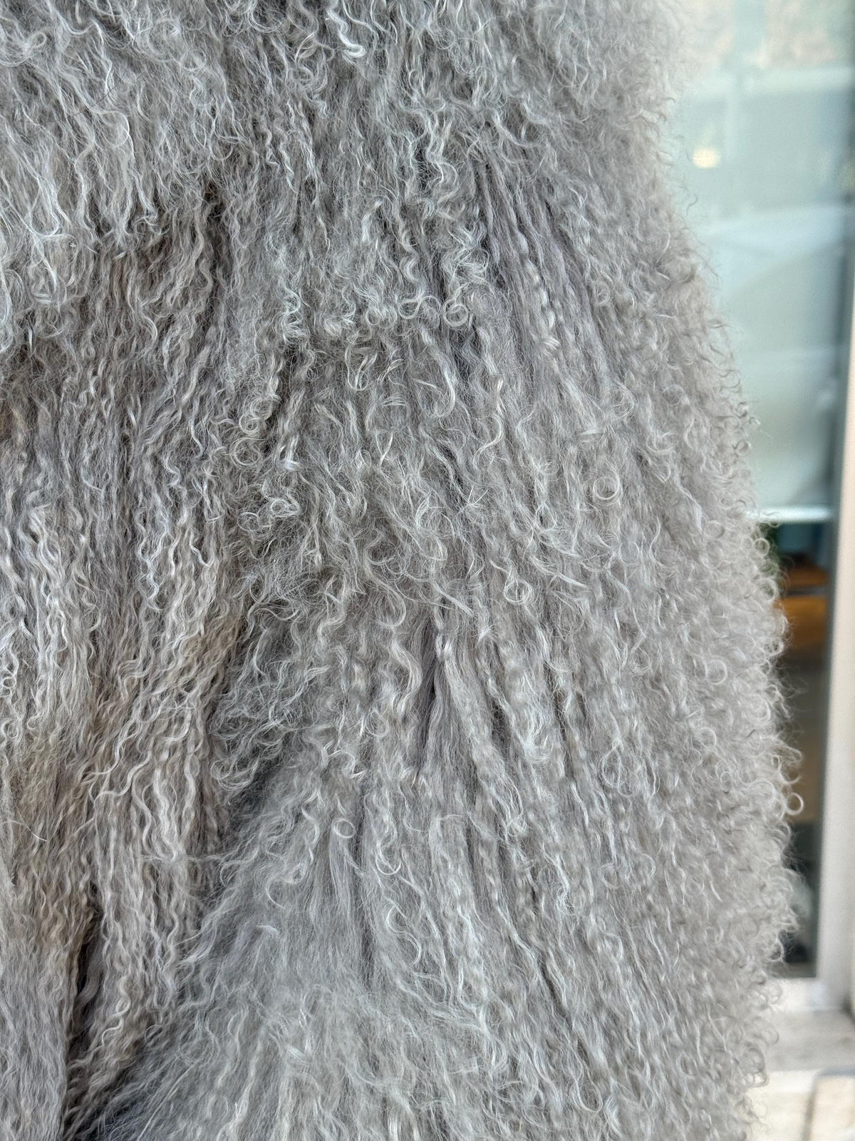 Women’s Gray Tibetan Fur Coat, Handmade Short Mongolian Shaggy Lamb Fur Jacket