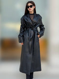 Black Handmade Genuine Sheepskin Leather Trench Coat for Women – Long Real Leather Belted Overcoat – Handmade Luxury Winter Jacket
