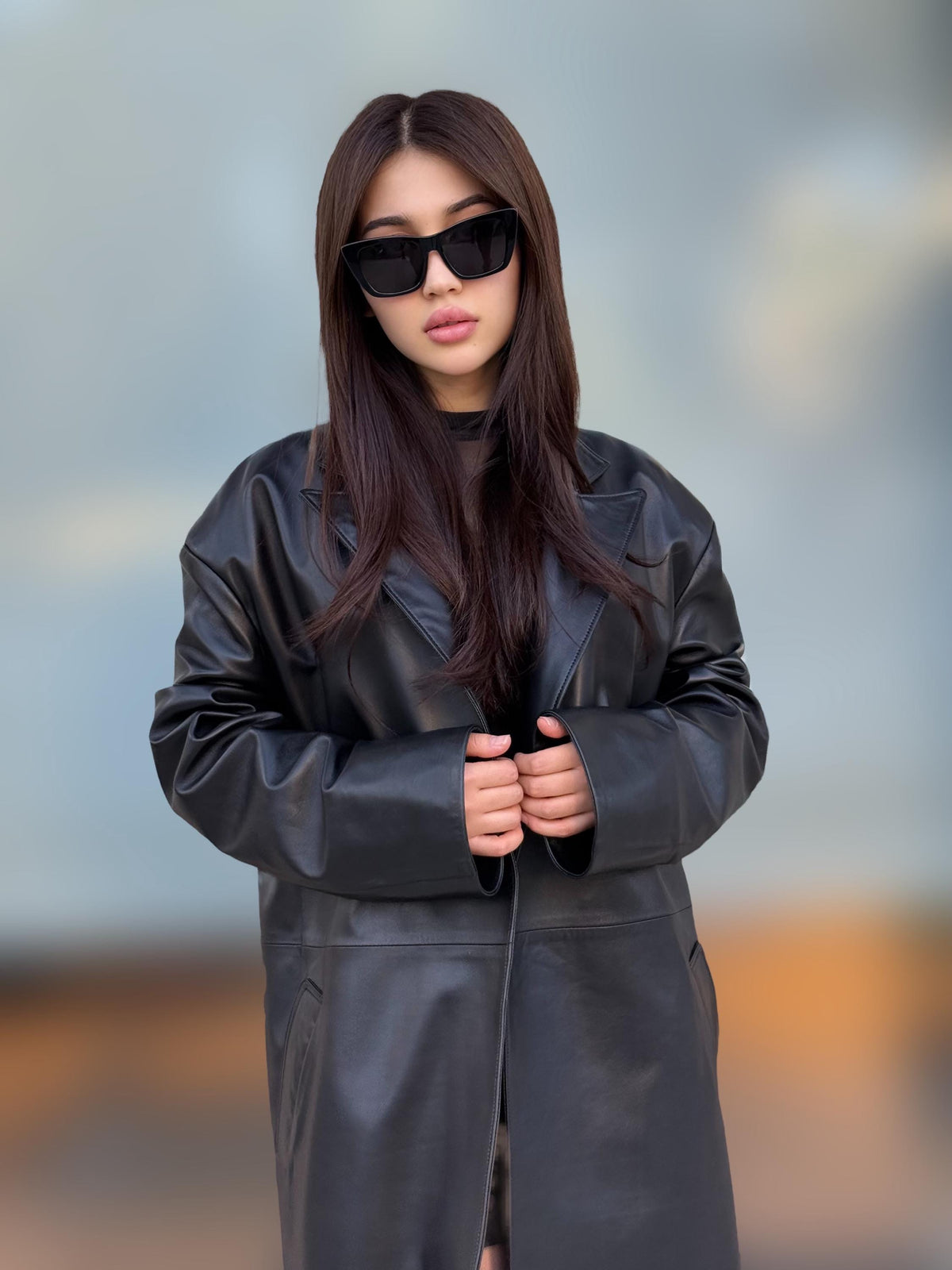 Black Handmade Genuine Sheepskin Leather Trench Coat for Women – Long Real Leather Belted Overcoat – Handmade Luxury Winter Jacket