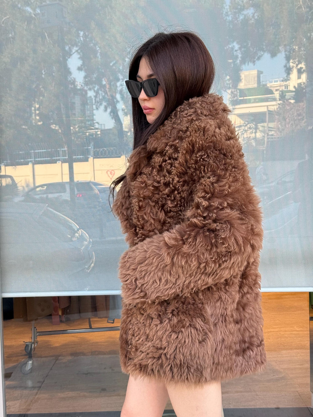 Reversible Brown Shearling Coat, Handmade Women’s Tigrado Lamb Fur Jacket