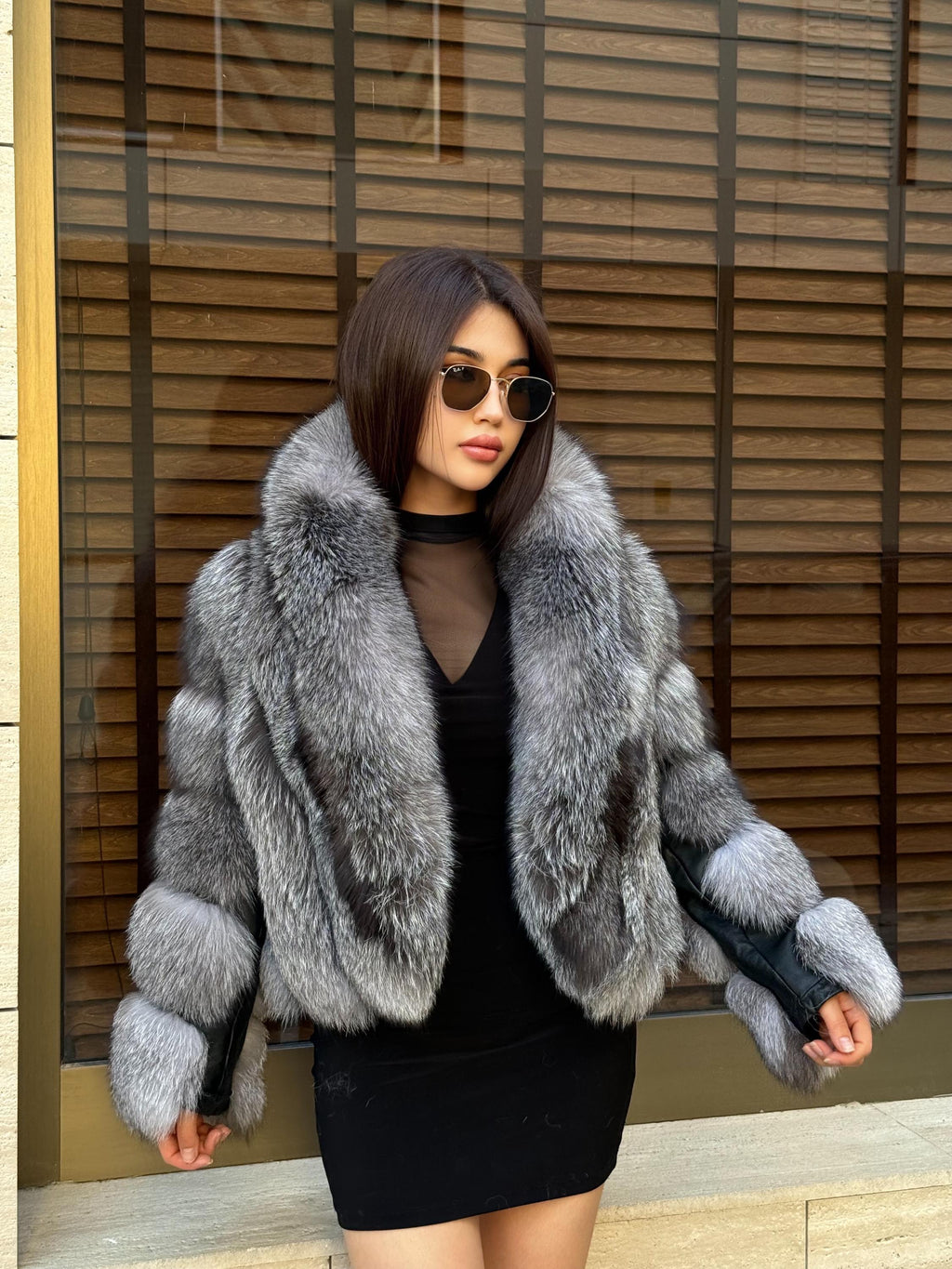 Women’s Silver Fox Fur Jacket, Handmade Short Winter Frost Fur Coat