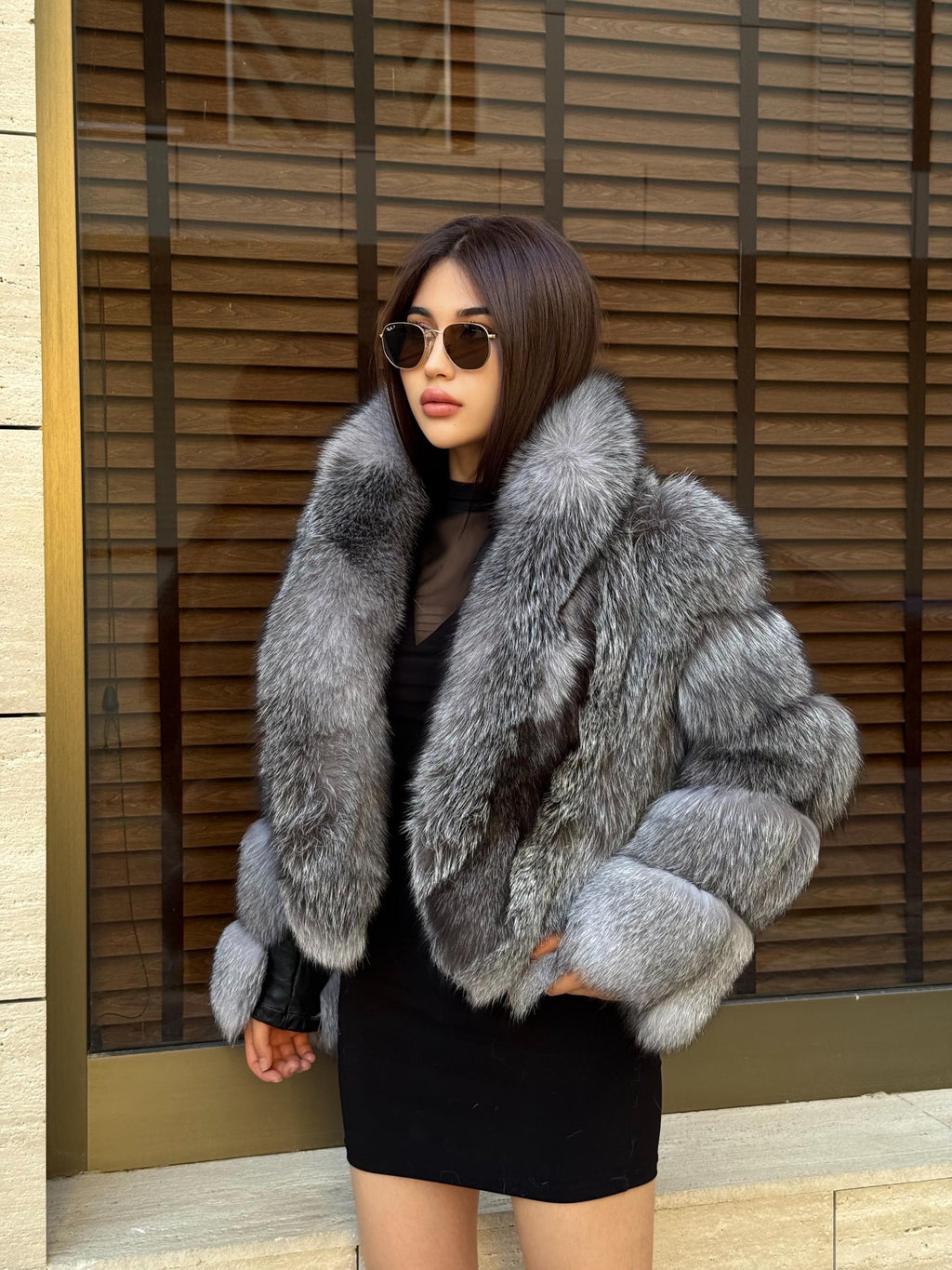 Women’s Silver Fox Fur Jacket, Handmade Short Winter Frost Fur Coat