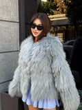 Ice Gray Tibetan Fur Coat, Shaggy Lamb Fur Coat , Women Mongolian Fur Jacket