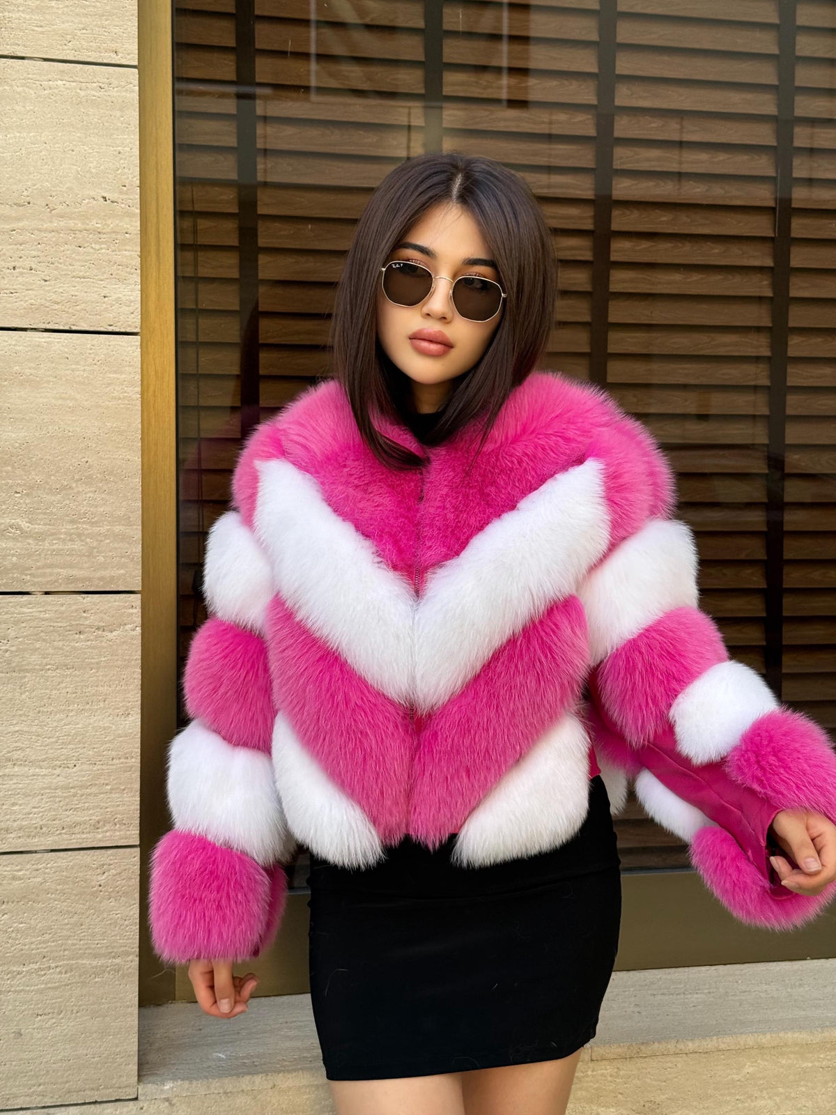 Luxury Pink - White Fox Fur Jacket: Women’s Handmade Detachable Sleeves Short Coat
