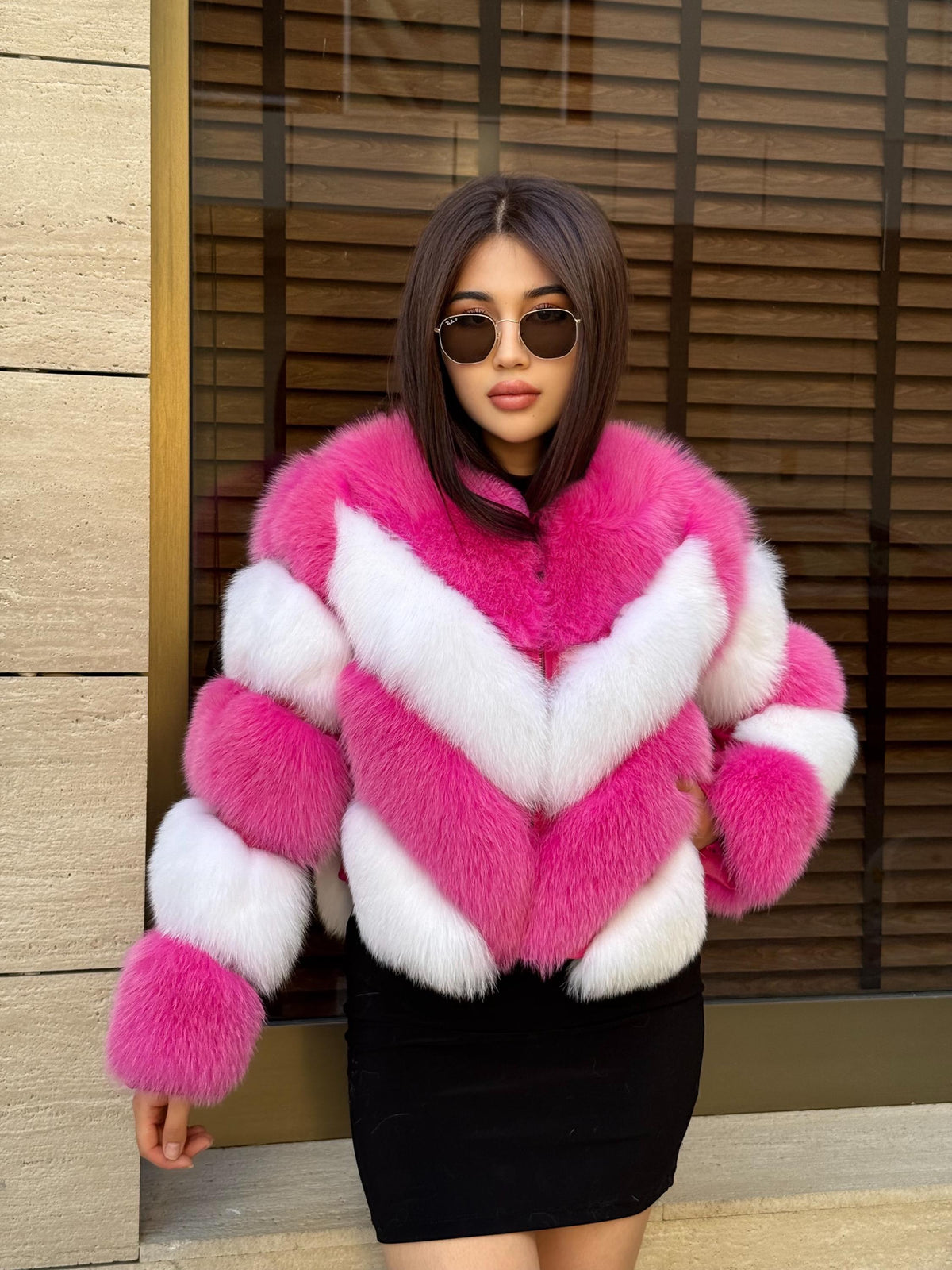 Luxury Pink - White Fox Fur Jacket: Women’s Handmade Detachable Sleeves Short Coat