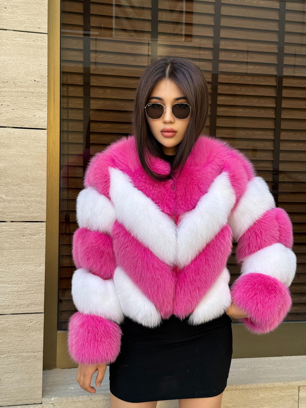 Luxury Pink - White Fox Fur Jacket: Women’s Handmade Detachable Sleeves Short Coat
