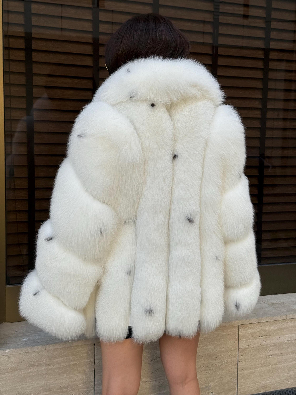Luxury Shadow White Fox Fur Coat | Handmade Warm Genuine Fur Jacket for Women
