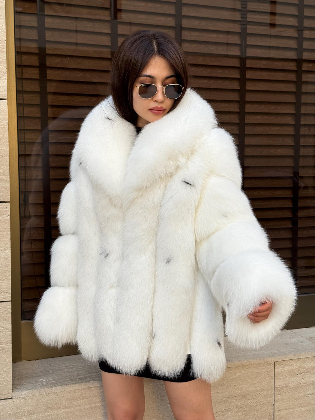 Luxury Shadow White Fox Fur Coat | Handmade Warm Genuine Fur Jacket for Women