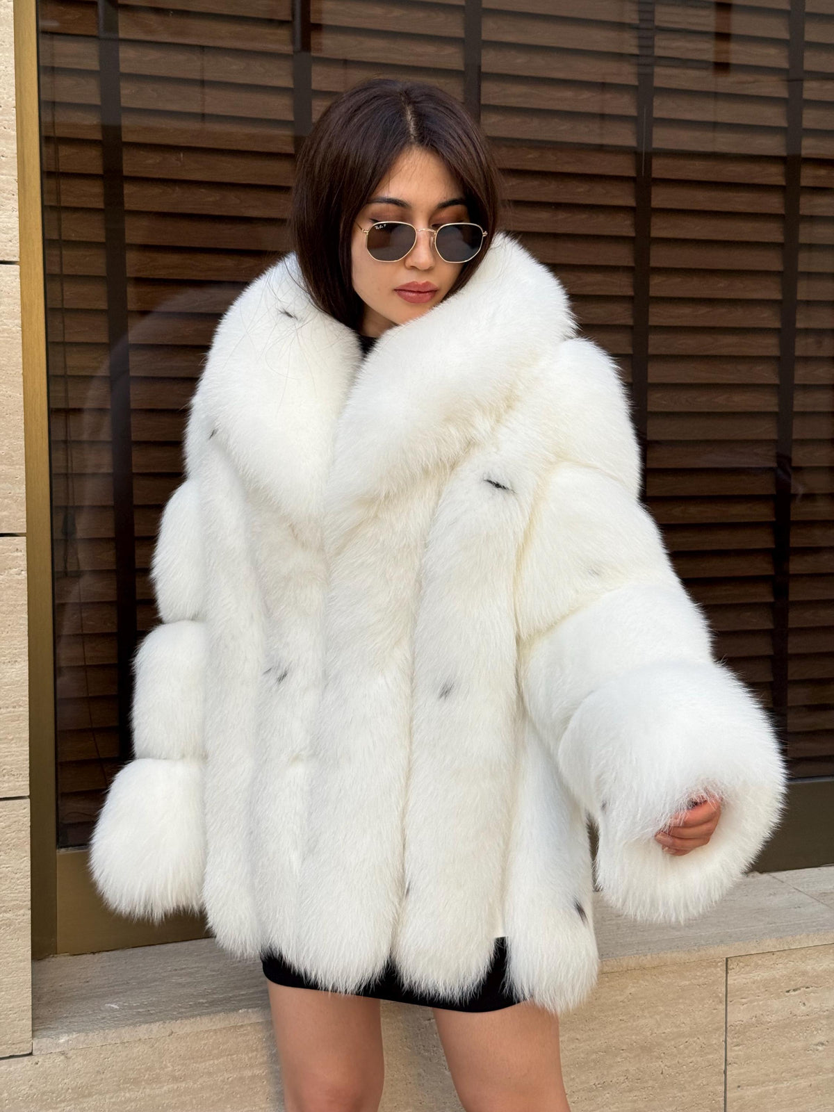 Luxury Shadow White Fox Fur Coat | Handmade Warm Genuine Fur Jacket for Women