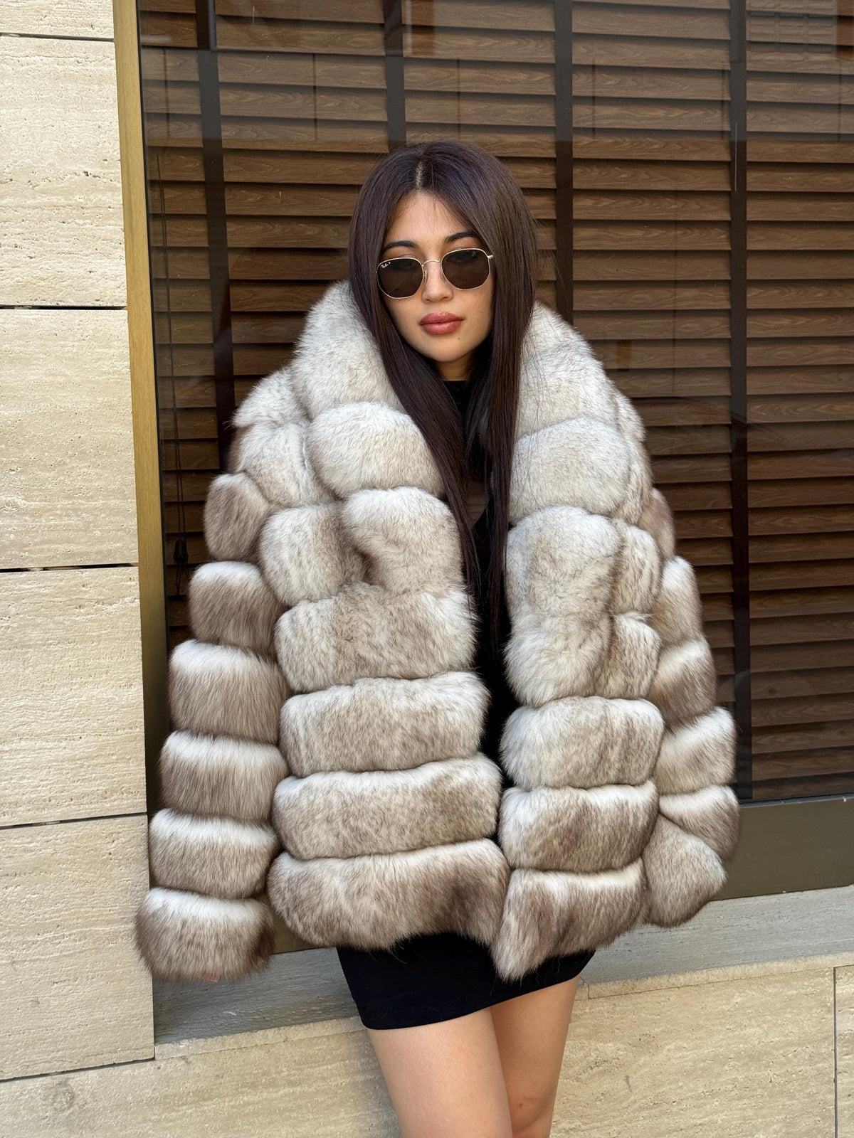 Beige Fox Fur Jacket: Women’s Handmade Short Soft Fur Coat