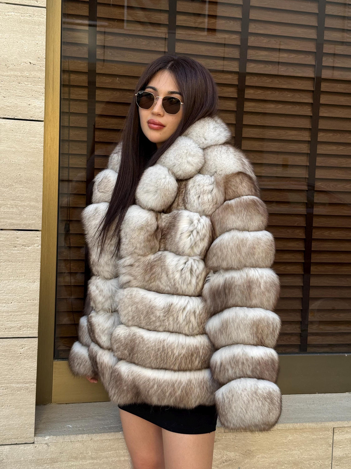 Beige Fox Fur Jacket: Women’s Handmade Short Soft Fur Coat