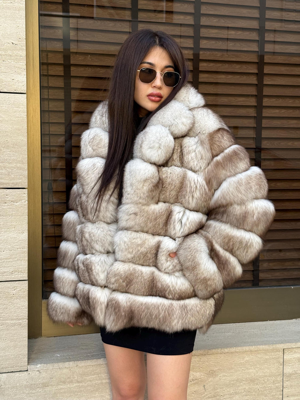 Beige Fox Fur Jacket: Women’s Handmade Short Soft Fur Coat