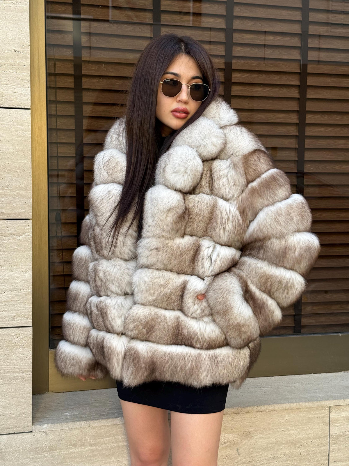 Beige Fox Fur Jacket: Women’s Handmade Short Soft Fur Coat