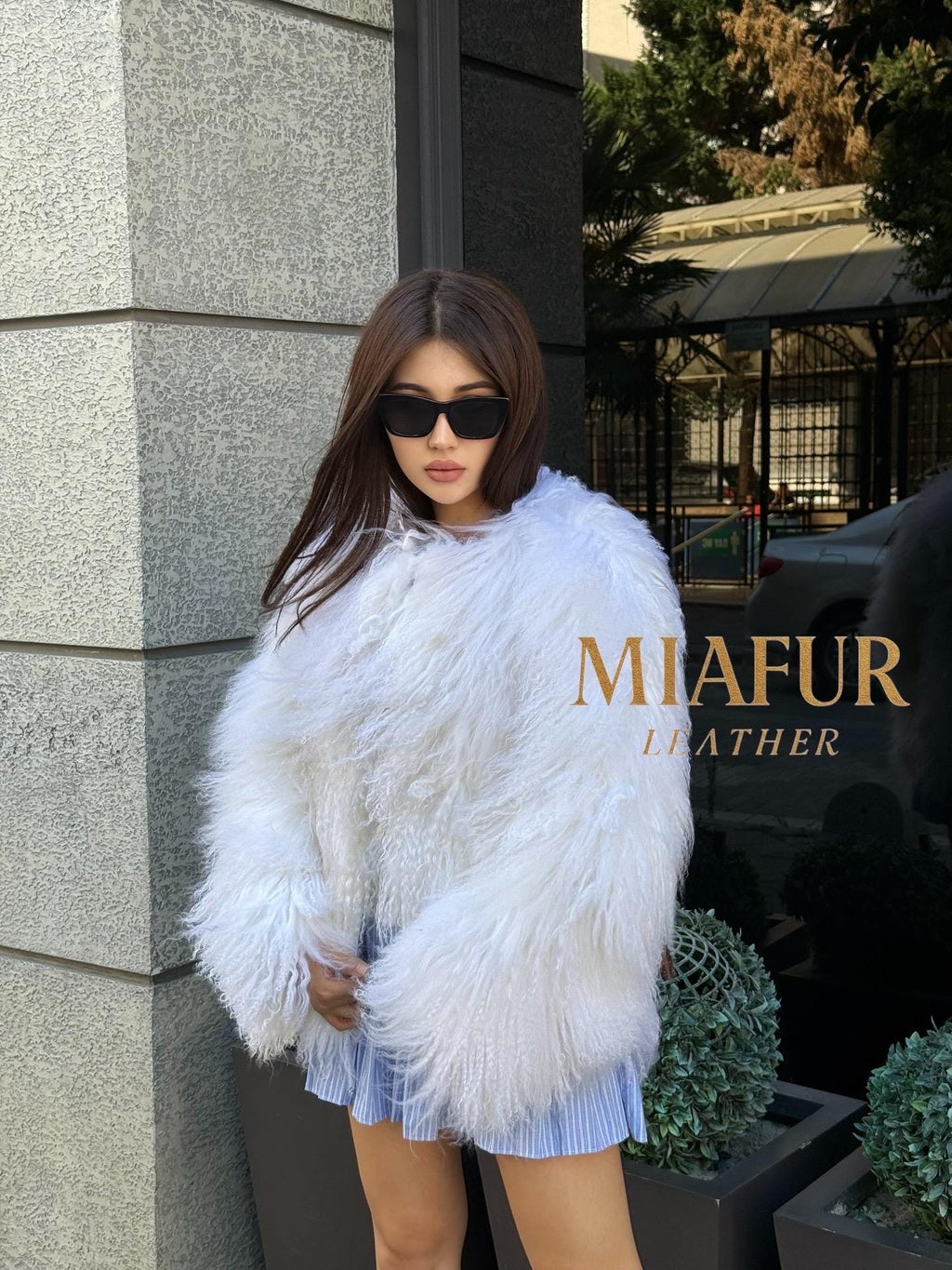 White Tibetan Fur Coat, Handmade Women Short Mongolian Lamb Fur Jacket