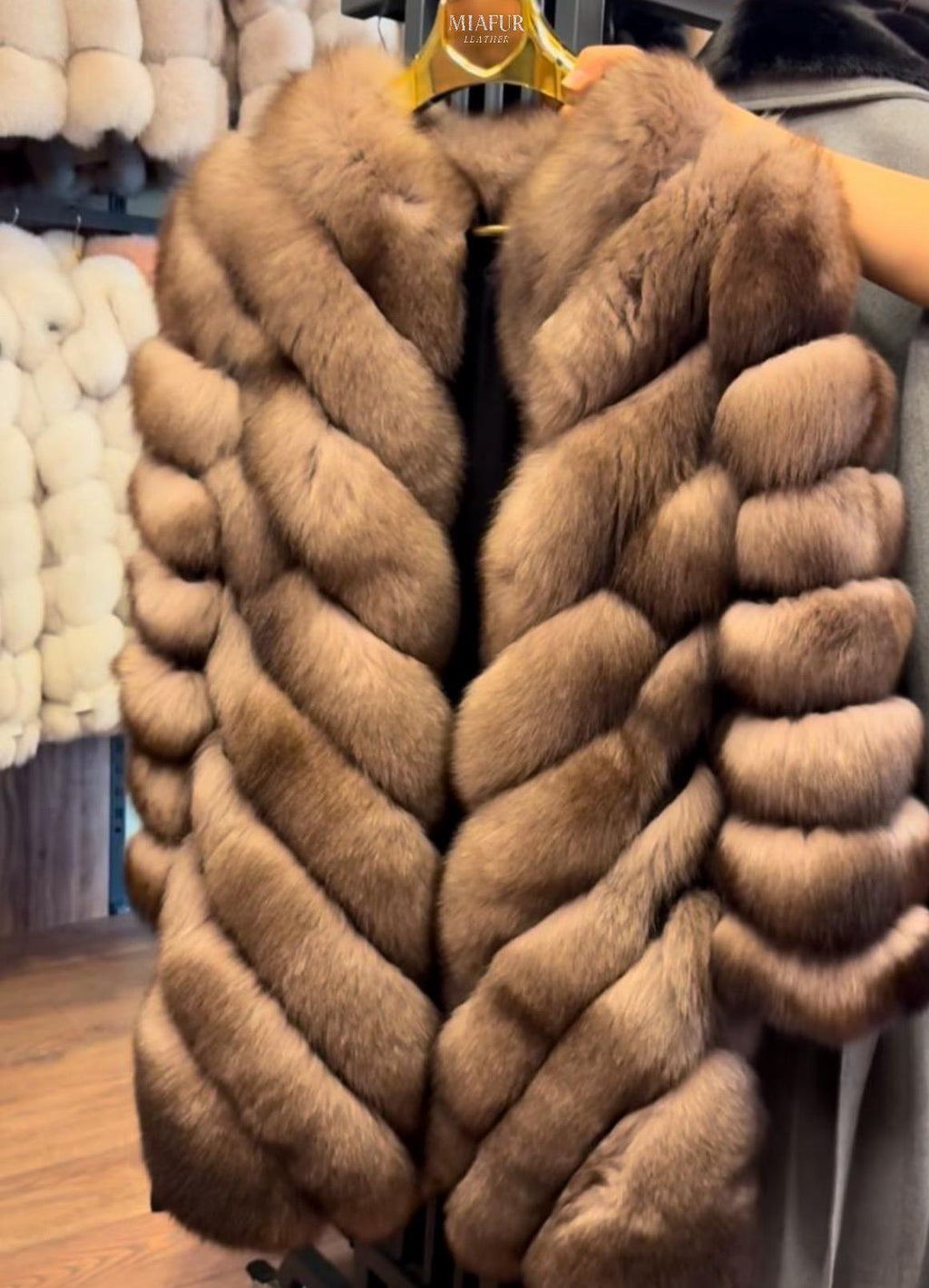 Brown Long Fox Fur Coat | 2 in 1 Handmade Fur Jacket & Vest With Removable Sleeves