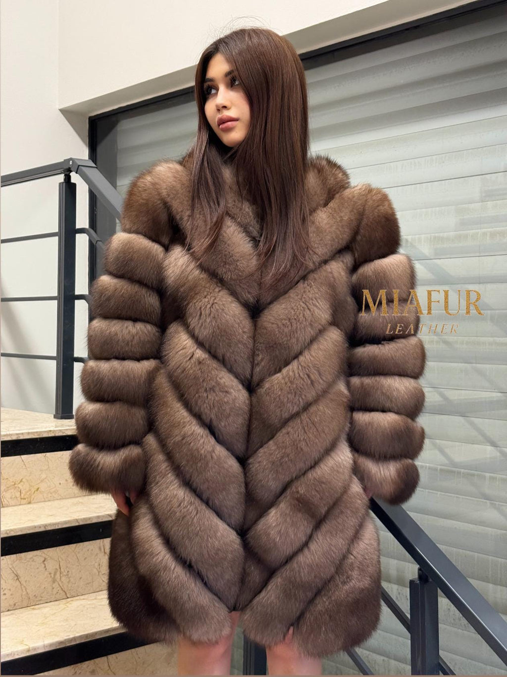 Brown Long Fox Fur Coat | 2 in 1 Handmade Fur Jacket & Vest With Removable Sleeves