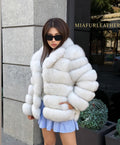 White Fox Fur Jacket for Women | Handmade Natural Luxury Winter Fur Coat