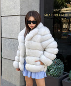 White Fox Fur Jacket for Women | Handmade Natural Luxury Winter Fur Coat