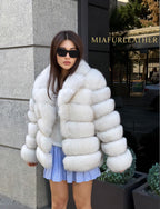 White Fox Fur Jacket for Women | Handmade Natural Luxury Winter Fur Coat