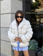 White Fox Fur Jacket for Women | Handmade Natural Luxury Winter Fur Coat