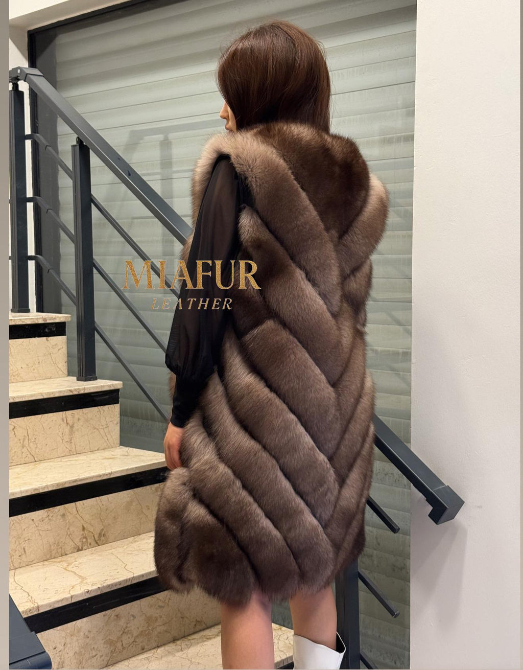 Women’s Brown Fox Fur Vest, Handmade Long Sable Color Fur Gilet