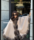 Luxury Zibellino Alpaca Cape , Women’s Handmade Sable Color Fox Fur Trim Shawl