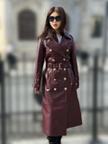 Burgundy Croco Print Leather Trench Coat: Handmade Military Style Outerwear