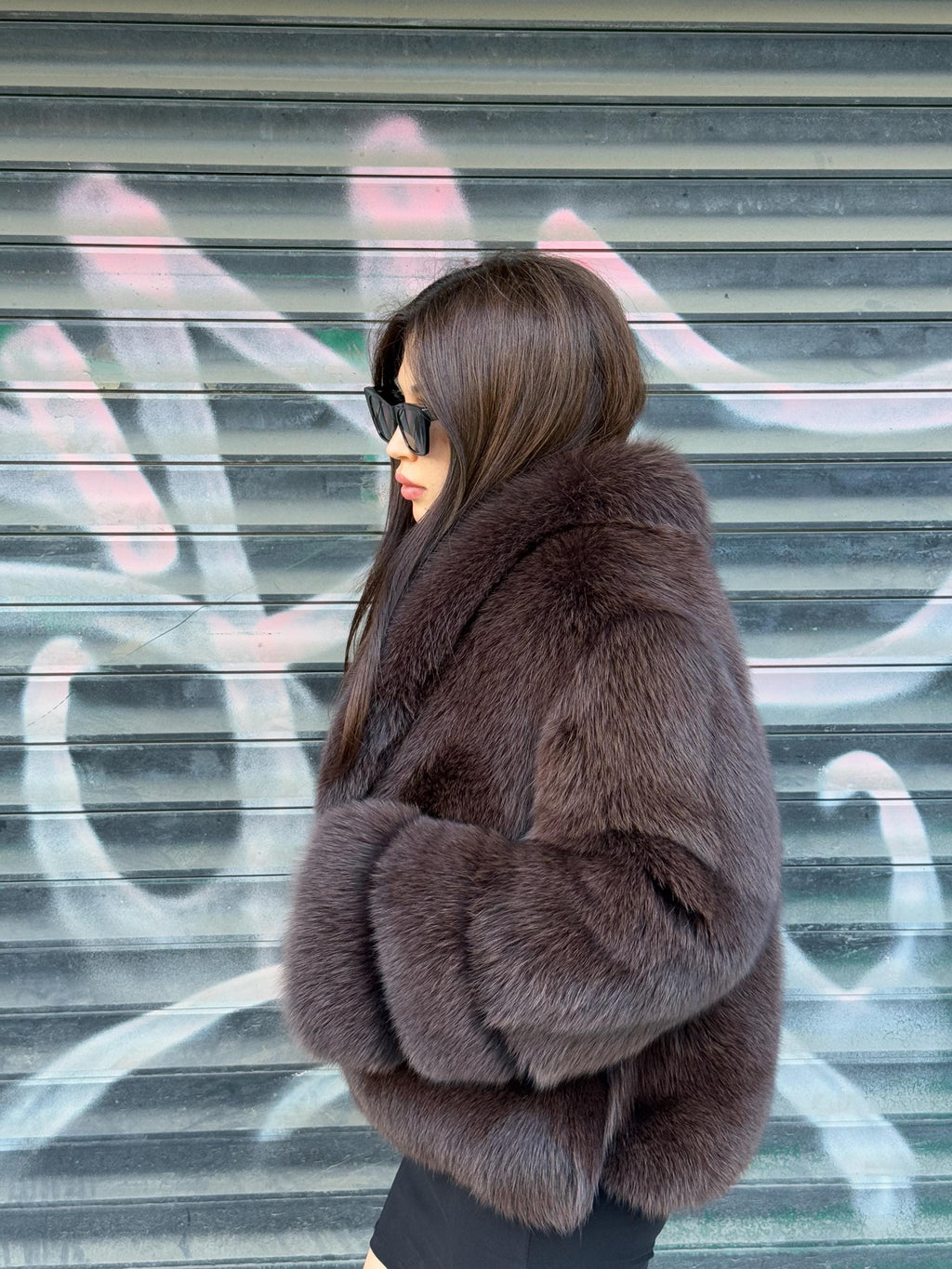Dark Brown Fox Fur Jacket: Women’s Handmade Luxury Short Fox Fur Coat