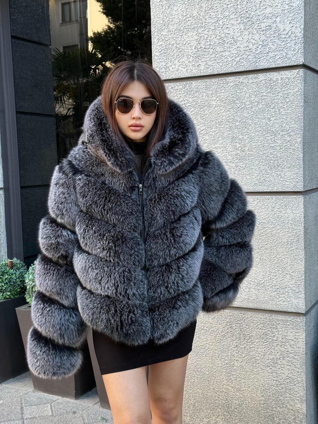 Silver Fox Fur Jacket: Detachable Hood Sleeves Fox Fur Coat.. Frost Fox Fur Jacket.- Women Fox Fur Coat__ Warm Winter Fur Coat