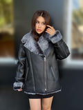 Black Toscana Shearling Aviator Coat: Handmade Women’s Short Lamb Fur Jacket