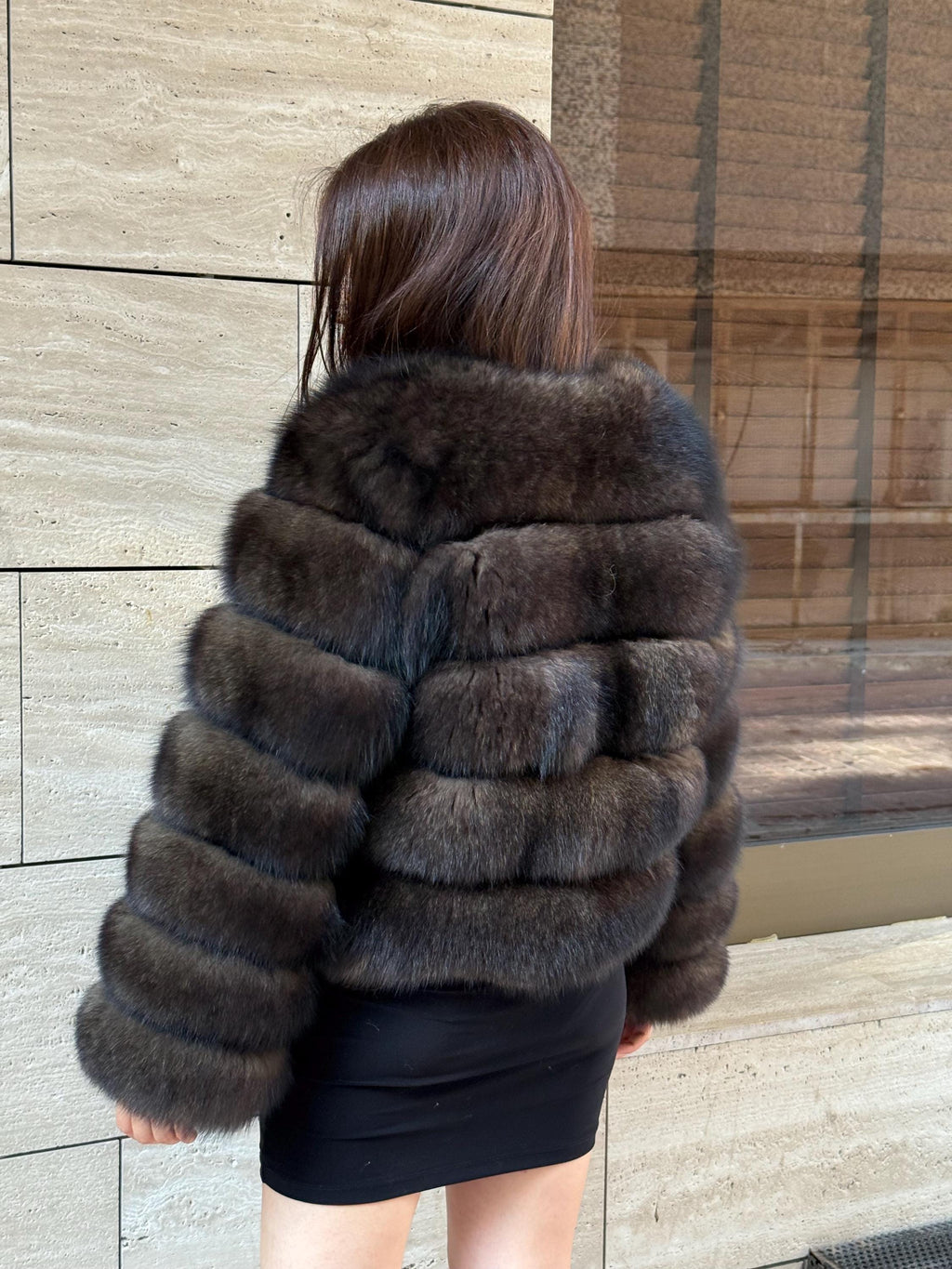 Brown Fox Fur Jacket with Detachable Sleeves: Handmade Women Sable Color Fur Coat