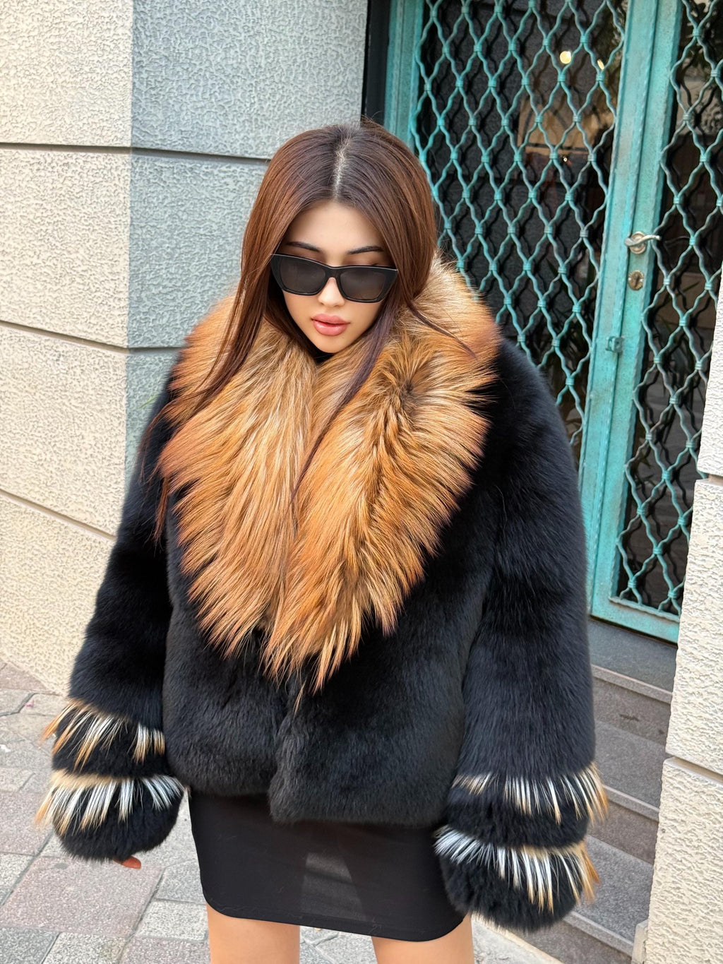 Black Fox Fur Jacket, Collar Golden Fox Fur Jacket..- Argentina Fox Fur Coat./ Women Fox Fur Jacket..- Premium Fox Fur