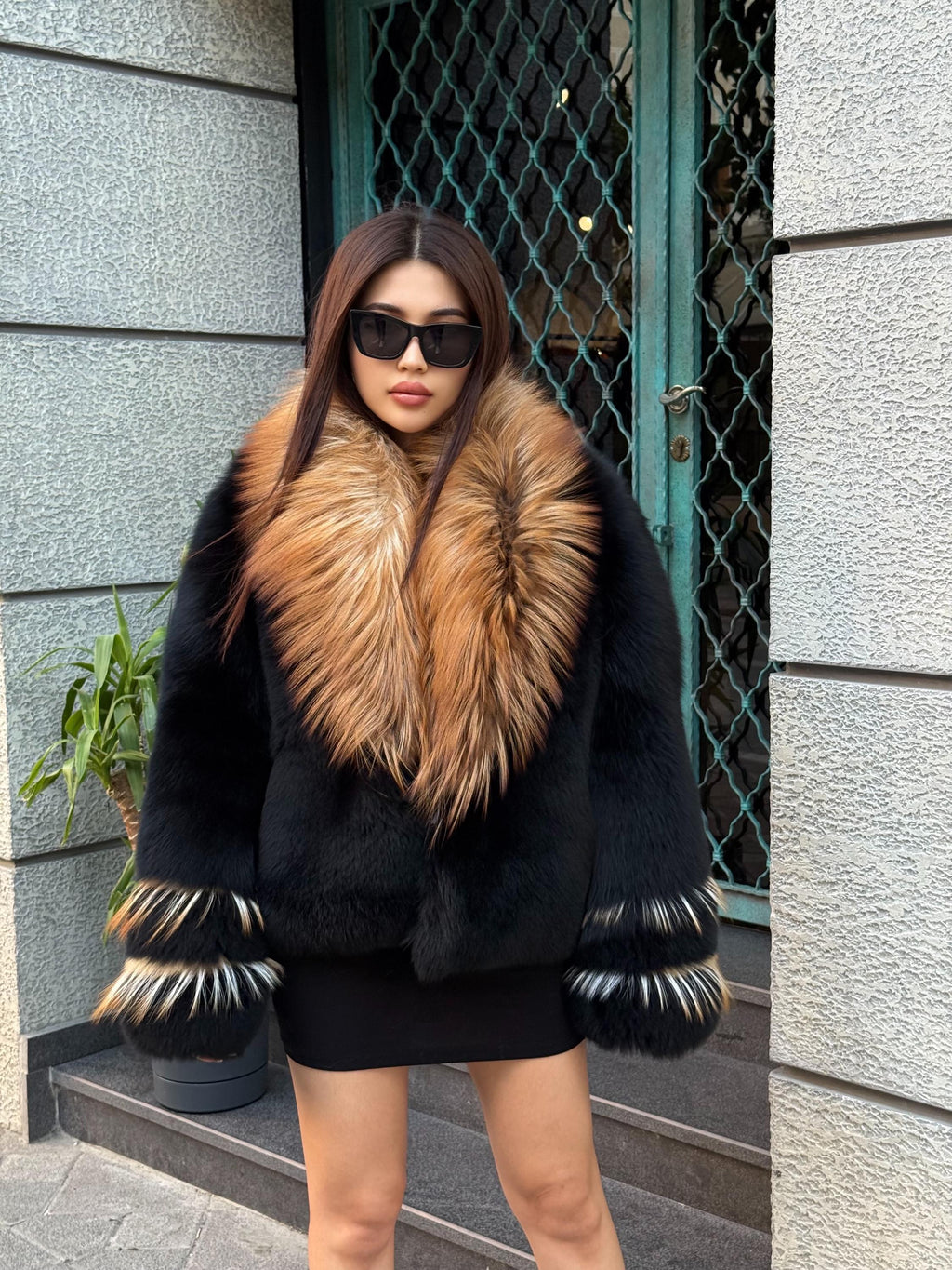 Black Fox Fur Jacket, Collar Golden Fox Fur Jacket..- Argentina Fox Fur Coat./ Women Fox Fur Jacket..- Premium Fox Fur
