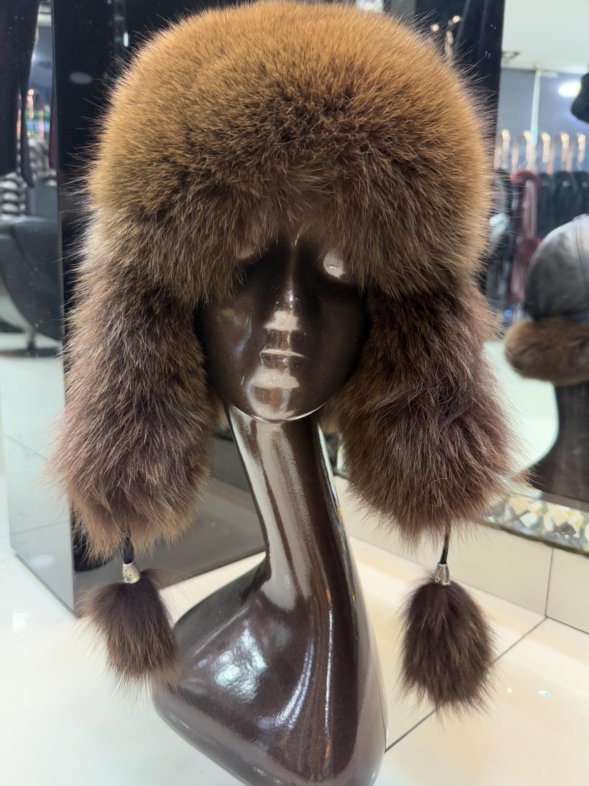 Real Fox Fur Ushanka Hat | Multicolor Winter Russian Hat with Pom Poms | Handmade Luxury Fur Trapper Hat Women | Cold Weather Gift