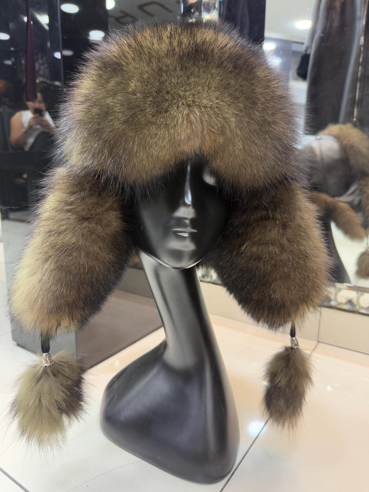 Real Fox Fur Ushanka Hat | Multicolor Winter Russian Hat with Pom Poms | Handmade Luxury Fur Trapper Hat Women | Cold Weather Gift