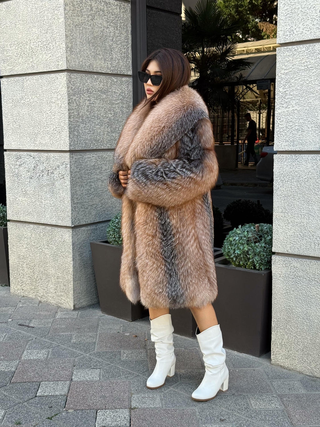 Luxury Long Fox Fur Coat, Women’s Handmade Golden Frost Fur Jacket