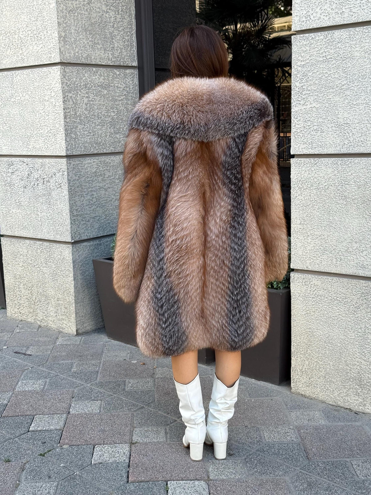 Luxury Long Fox Fur Coat, Women’s Handmade Golden Frost Fur Jacket